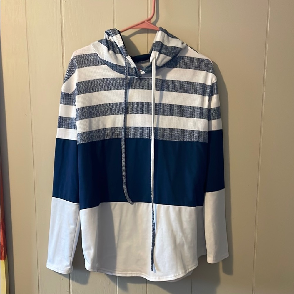 Blue Striped Hooded Shirt